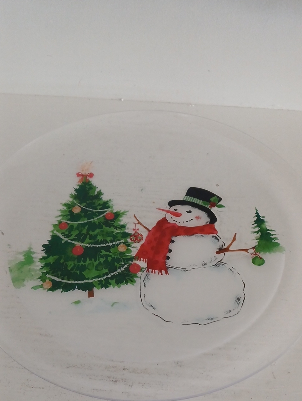 Holiday Snowman and Christmas Tree Decorative Serving Plate - Red & Green